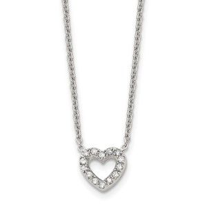 Chisel Stainless Steel Polished CZ Open Heart on a 18 inch Cable Chain Necklace